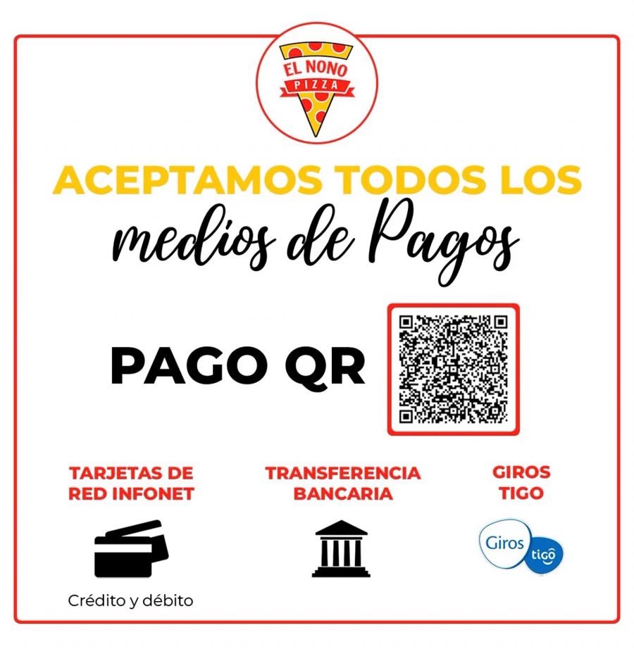 Medios de pago aceptados: pago QR, tarjetas de crédito y débito de la red Infonet, transferencia bancaria y Giros Tigo